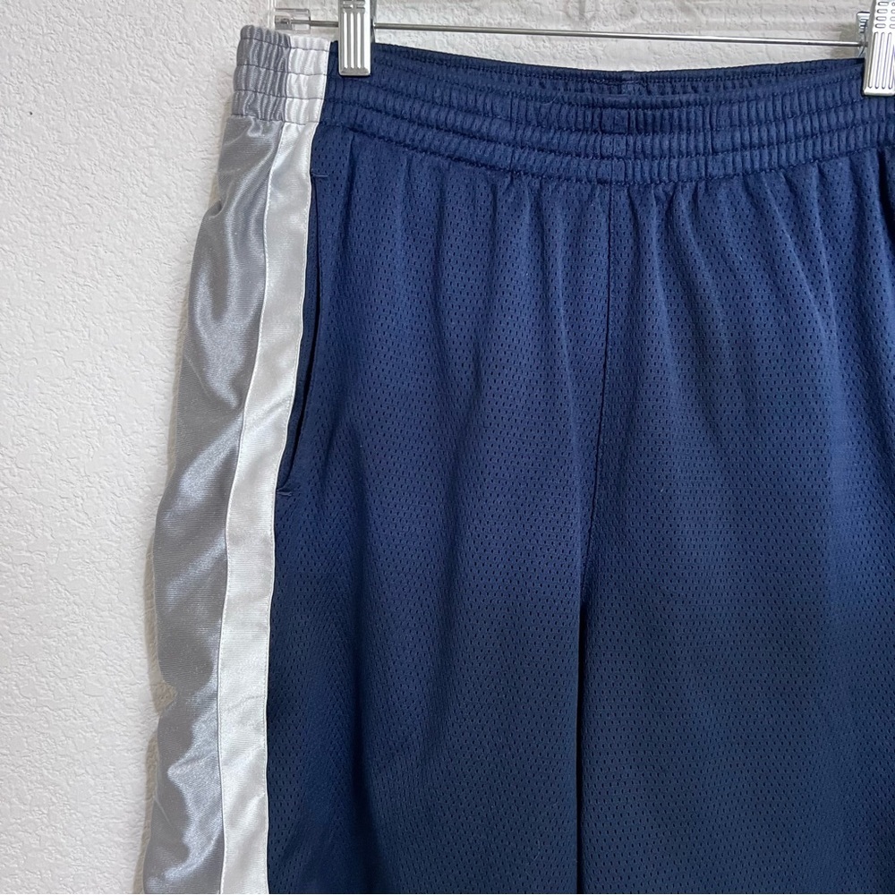 Nike Navy White Silver Side Stripe Lined Basketball Shorts Pockets XL - Picture 3 of 11